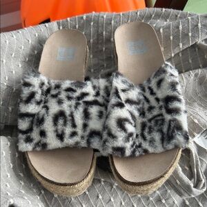 Dolce Vita Black and White Fur Slide Sandals